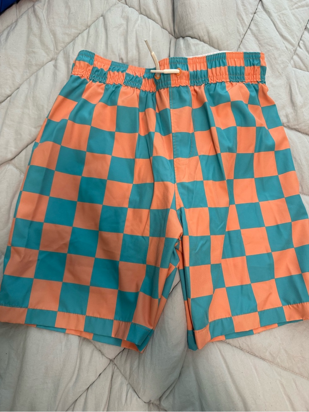 Abercrombie KIDS Checkerboard Swim Shorts in Teal and Orange